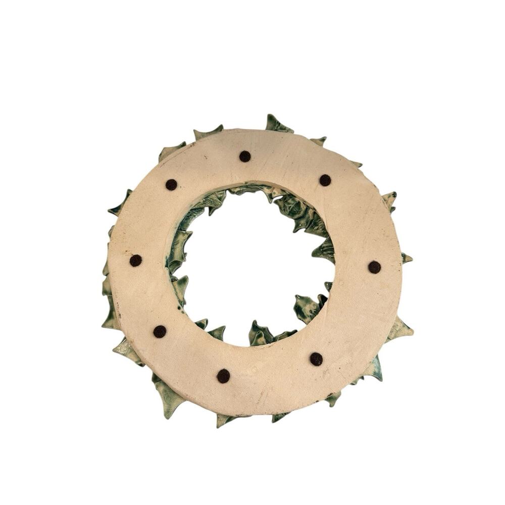 Handmade Pottery Holly Wreath 3D Decor Christmas Holiday 10” Studio - Picture 8 of 9